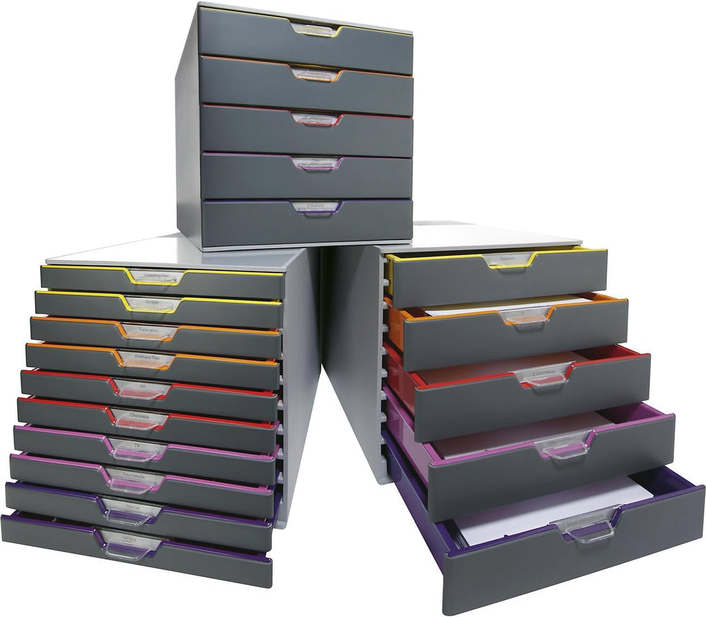 Durable Schubladenbox A4 (Varicolor) 10 Fächer für Dokumentenablage, mit Etiketten zur Beschriftung, mehrfarbig, 761027