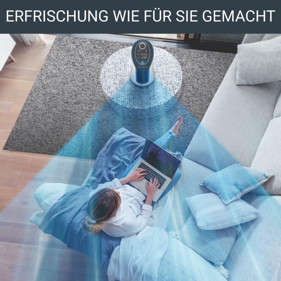 Rowenta VU6210 Eole Compact Turmventilator | 3D-Luftstromtechnologie | Optimale Kontrolle | einfacher Transport | passt in jedes Ambiente, Weiß/Schwarz | Turm-Tischventilator | 44cm hoch