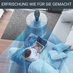 Rowenta VU6210 Eole Compact Turmventilator | 3D-Luftstromtechnologie | Optimale Kontrolle | einfacher Transport | passt in jedes Ambiente, Weiß/Schwarz | Turm-Tischventilator | 44cm hoch