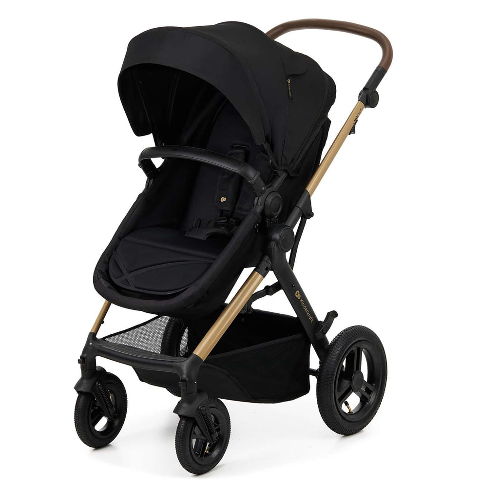 Kinderkraft MOOV2 AIR Kinderwagen 3 in 1 Kinderwagenset bis 22 kg mit Kindersitz I-SIZE 40-75 cm, Buggy Funktion, Liegeposition verstellbar, Große ausziehbare Verdeck, Aufblasbare Räder, Schwarz