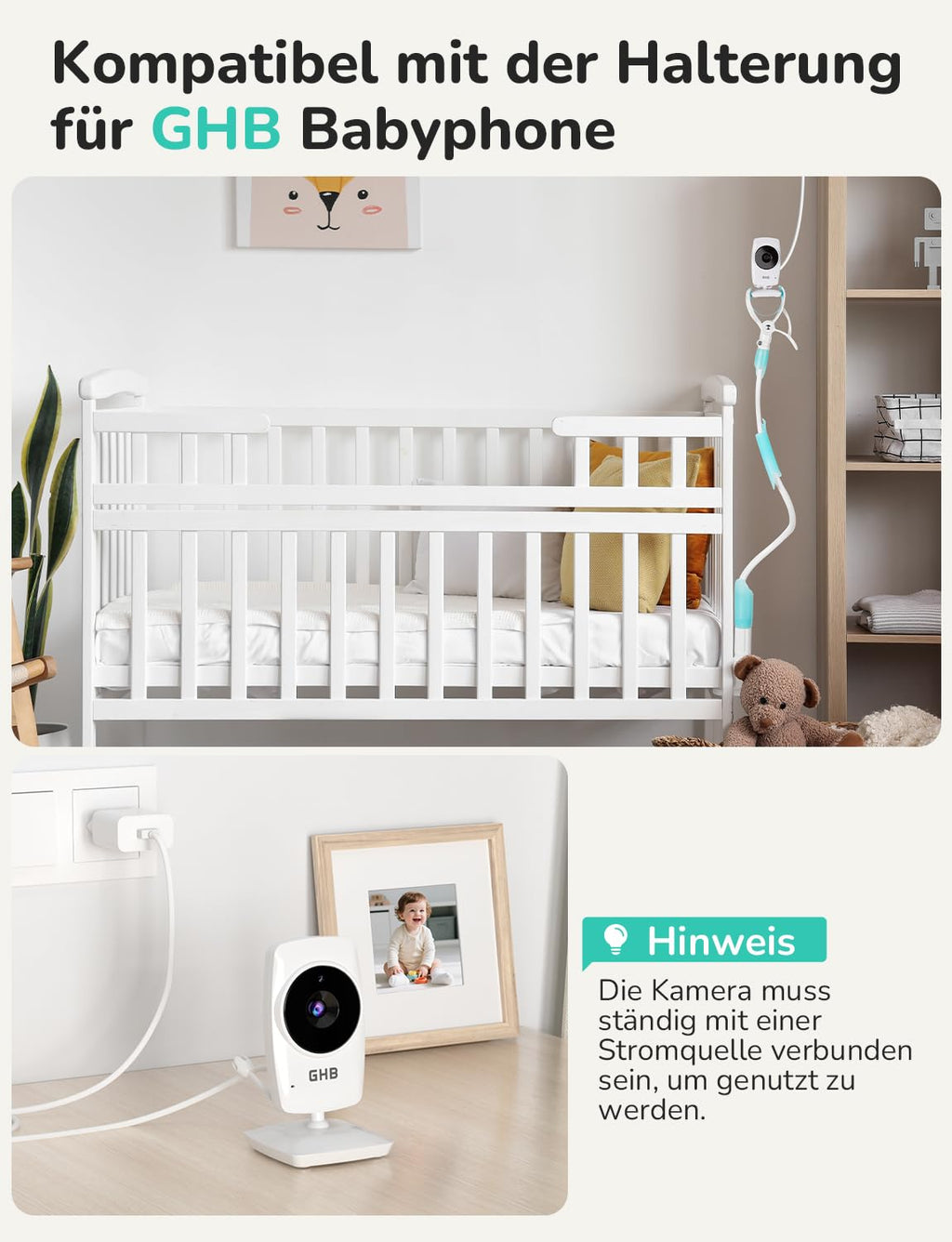 GHB Babyphone mit Kamera Baby Monitor 3,2 Zoll LCD 2100 mAh Akku 2X Zoom Temperatursensor Nachtsicht Gegensprechen