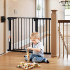 COMOMY 75 – 110 cm Sicherheitsbarriere für Kinder, Sicherheitsbarriere für Hunde, automatisches Schließen, Treppen und Türen ohne Bohren, breites Metallgitter mit Verlängerung (76 cm H, schwarz)