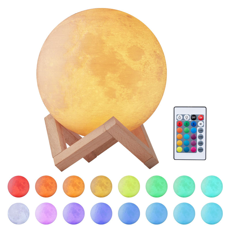 EXTSUD Mond Lampe 16 Farben 3D Mondlampe Nachtlampe mit mit Fernbedienung&Touchschalter Dimmbar USB Wiederaufladbare Schlafzimmer Dekorative Lichter Geschenke für Erwachsen Mädchen Jungen
