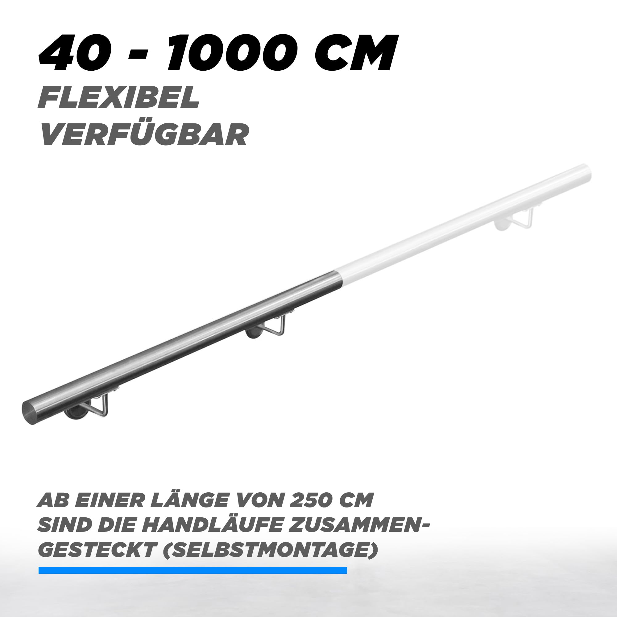 V2Aox Handlauf Treppengeländer aus Edelstahl, Durchmesser: 4,2 cm, Rostfrei & Wetterfest, Inklusive Montagematerial, Halter, Länge: 100 cm