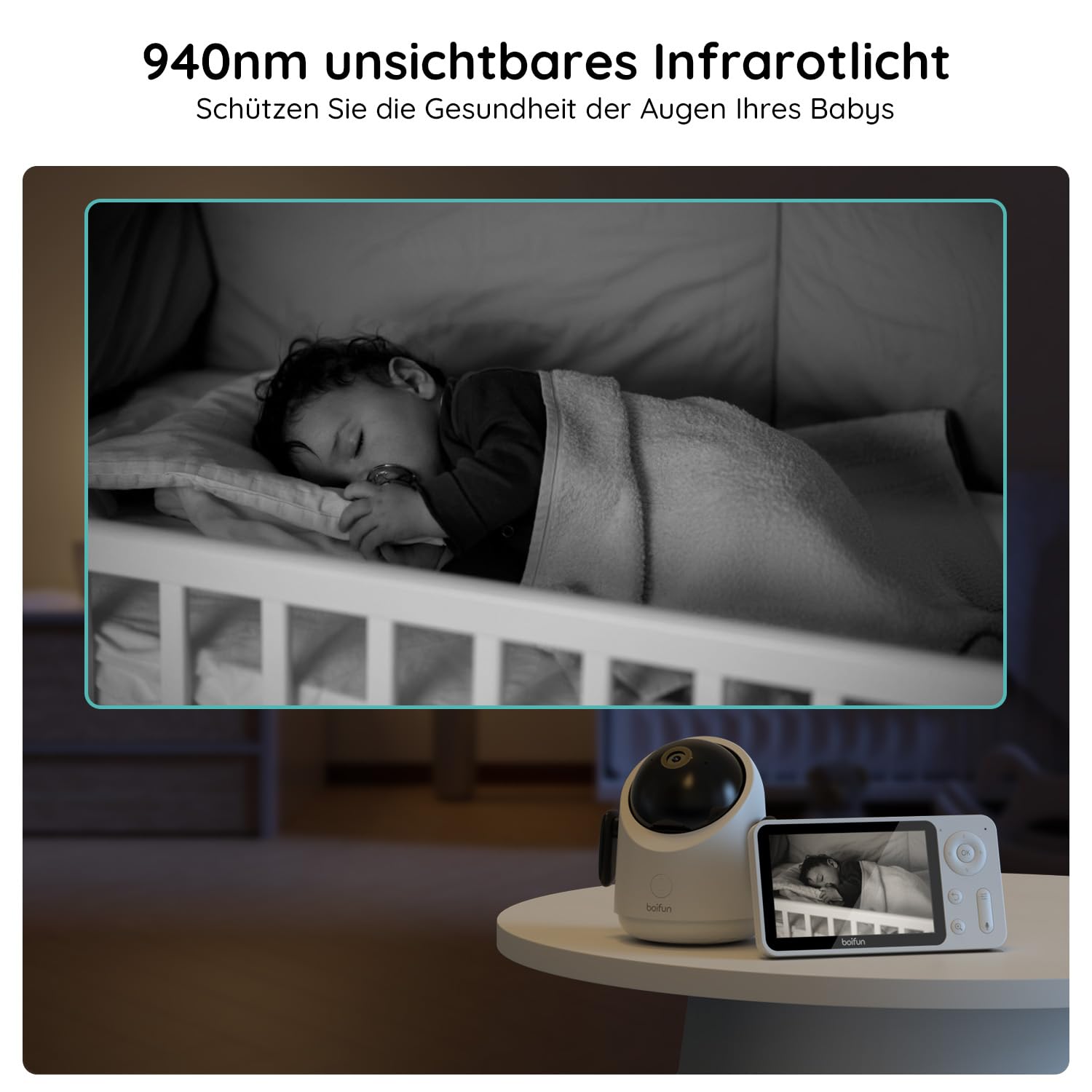 BOIFUN Babyphone mit 2 Kameras, 360 Gard WLAN 2MP Video Babyfon mit App, 4×Zoom, Bewegungsverfolgung, IR Nachtsicht, Weinen/Bewegungs/Geräuscherkennung, Temperaturerkennung