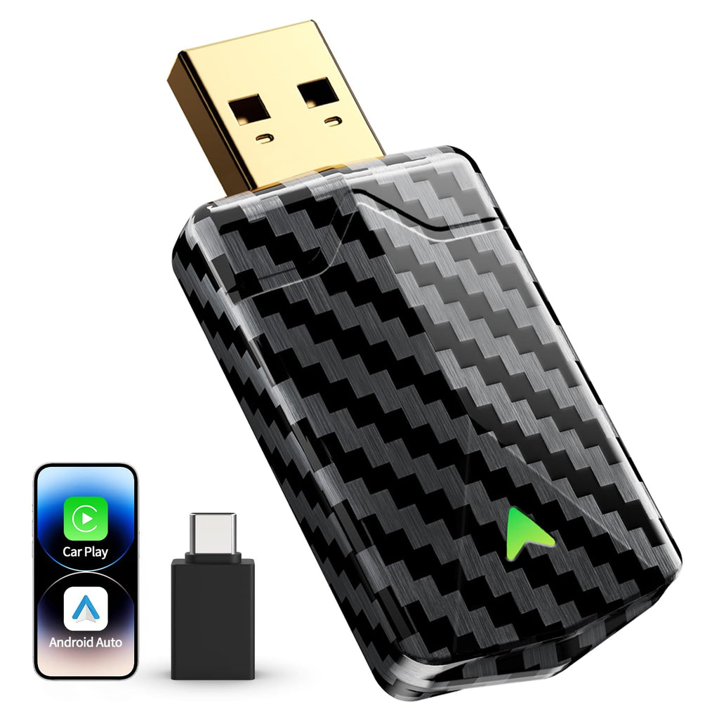 CODONOVA CarPlay Wireless Adapter – 2026 Pro Mini Android Auto Adapter, Plug & Play über USB-A/USB-C-Anschluss, Stabil & Kompakt, Kompatibel mit Autos ab 2016, iOS 10+ & Android 10+ (Kohlefaser)