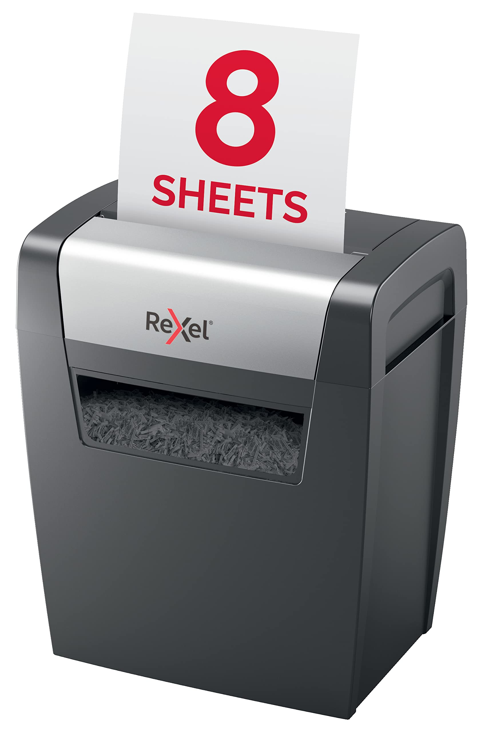 Rexel Aktenvernichter Momentum X308, Partikelschnitt, 9-8 Blatt A4 (70-80 g/m²) Kapazität, Sicherheitsstufe P3, 15L Abfallbehälter, Schredder, schwarz, 2104570EU