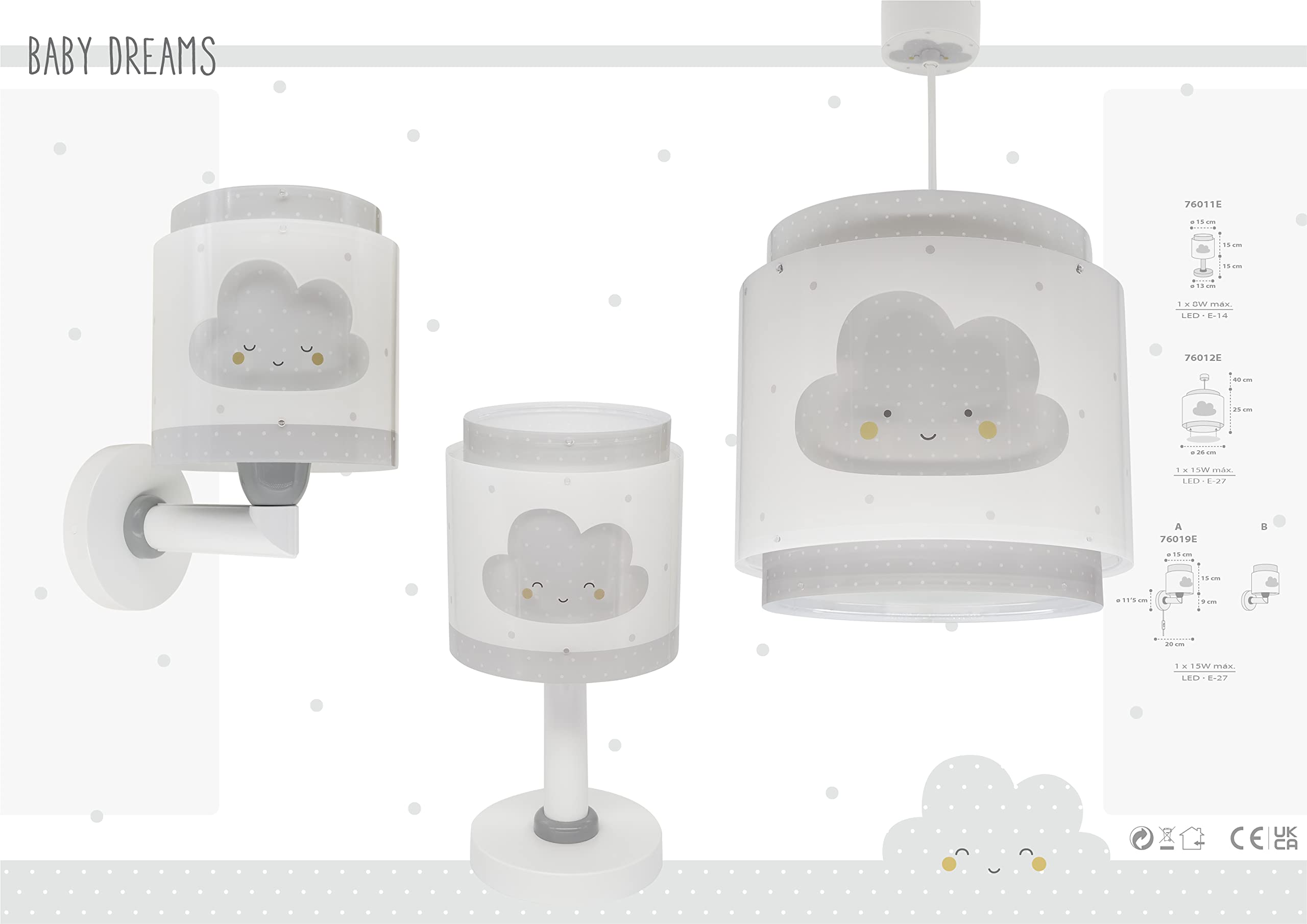 Dalber Lampe kinderzimmer, kinderlampe Pendelleuchte Hängelampe, Deckenleuchte Kinder, Deckenlampe kinderzimmer Baby Dreams Wolke Grau, 76012E, E27