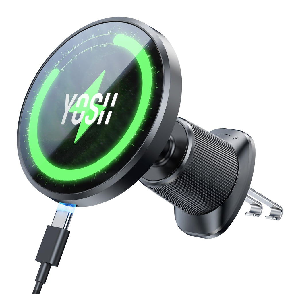 YOSH für Magsafe Autohalterung mit Ladefunktion 15W, [Metall-Doppelhaken & N55 Starke Magnets], Handyhalterung Auto für Magsafe Ladegerät Lüftung für iPhone 17 16 15 14 13 12