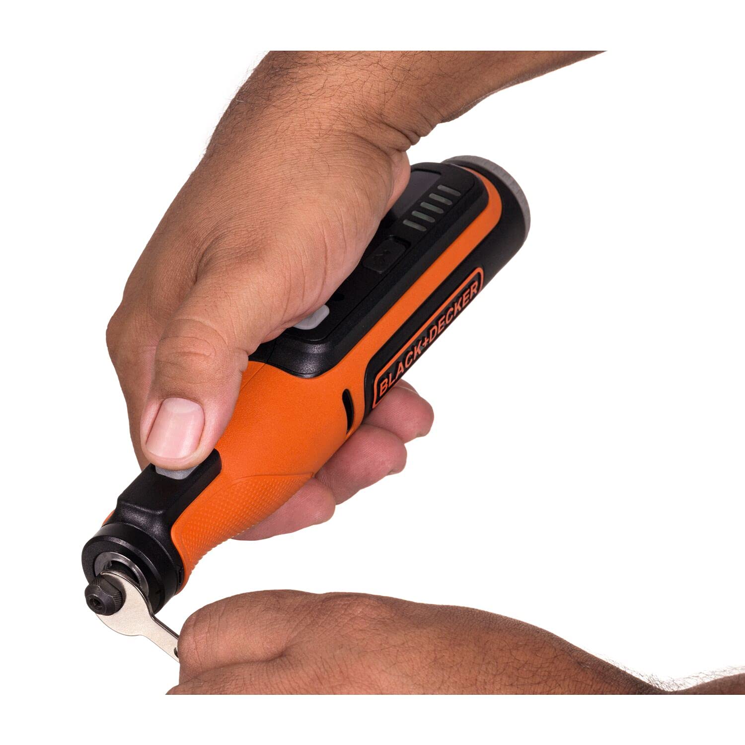 Black+Decker Akku-Multifunktionswerkzeug mit 52-tlg. Zubehör BCRT8IK (7.2V, 1.5Ah, Universal-Feinbohrschleifer mit Licht, zum Schneiden, Schleifen, Polieren und Schmirgeln, inkl. USB-Ladekabel + Box)