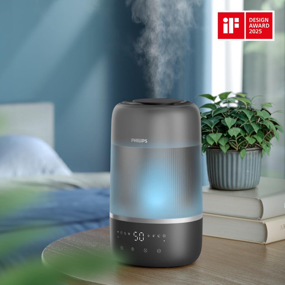 Philips Smart Humidifier - kompakt und dennoch leistungsstark mit himmelhohem Nebel, Aromatherapie, leise mit Schlaffunktion und Nachtlicht, für (Schlaf-) Räume bis zu 41m² (HU1510/03)