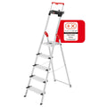 Hailo L85 ComfortLine Alu-Sicherheits-Stehleiter | 5 XXL-Stufen belastbar bis 150 kg | Tiefe Standfläche & Haltegriff |Stehleiter mit Ablage | Aluleiter Made in Germany | Leiter rostfrei | Silber