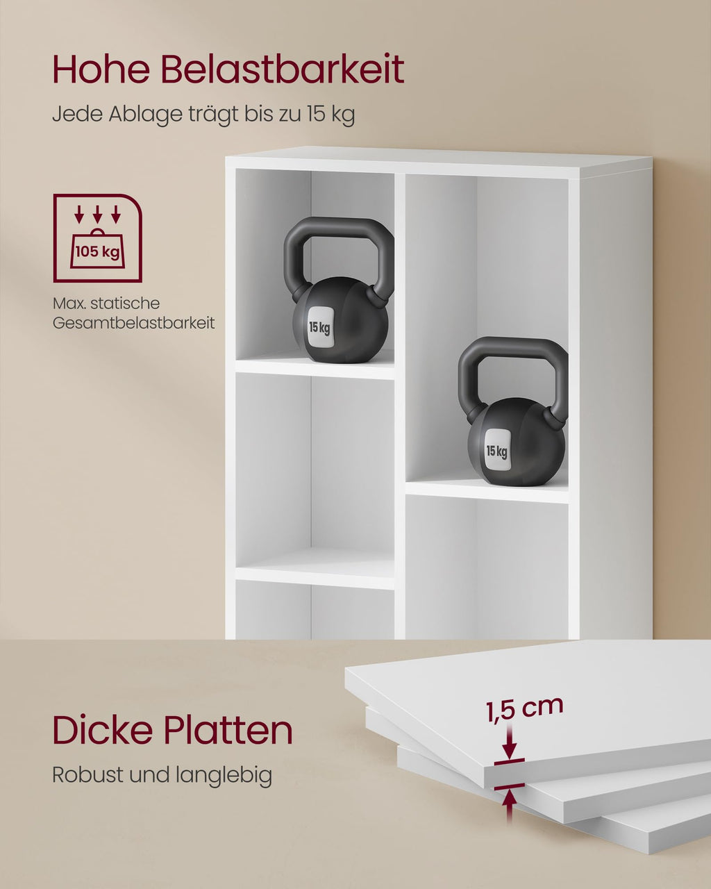 VASAGLE Bücherschrank, Bücherregal, mit 7 Fächern, Büroregal, Würfelregal, Standregal, für Wohnzimmer, Schlafzimmer, Büro, Kinderzimmer, weiß LBC27WT