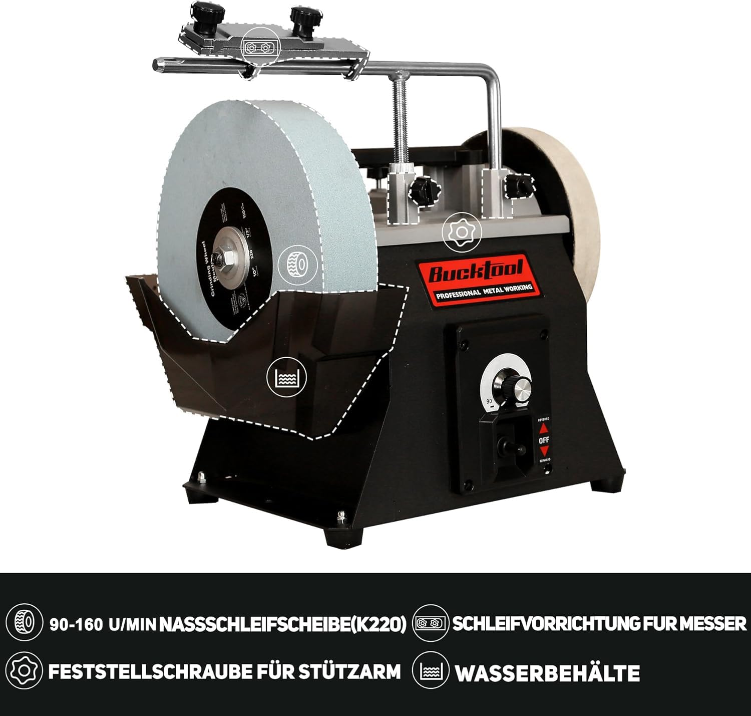 BUCKTOOL 250mm Nassschleifmaschine mit variabler Geschwindigkeit, Nass-Schleifmaschine, SCM8103