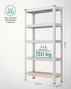 SONGMICS Schwerlastregal, 2er Set, Kellerregal, Lagerregal, 30 x 75 x 150 cm, Regal mit Stahlgestell, bis 650 kg belastbar, 5 verstellbare Ablagen, silbern GLR030E02