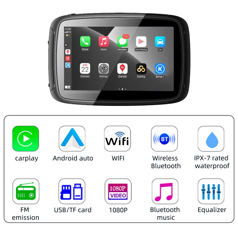 GOFORJUMP Wireless CarPlay & Android Auto 5" Zoll Touchscreen Motorrad Navigator IPX7 wasserdichte Motorrad Bluetooth Verbindung