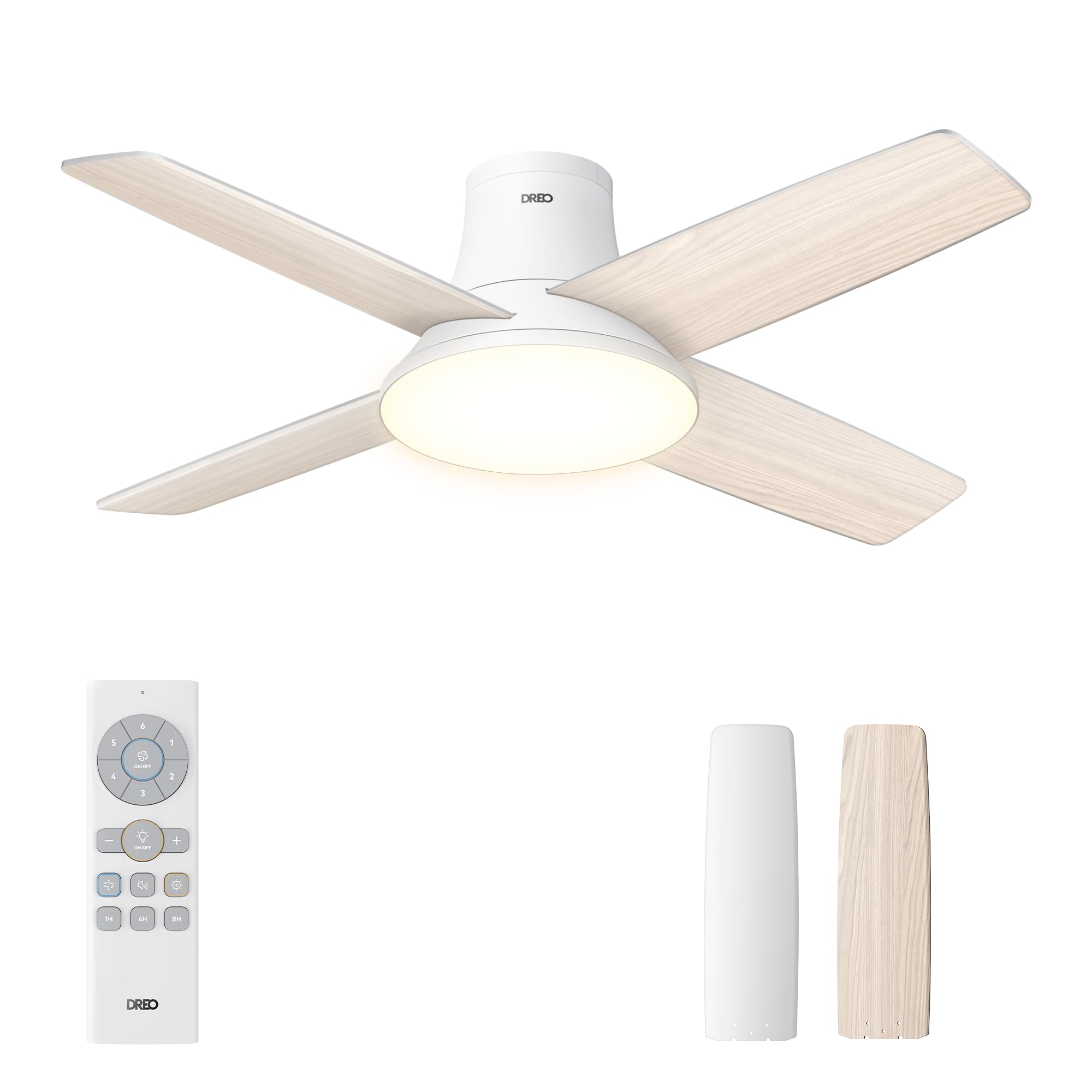 Dreo Ceiling Fan with Light and Remote Control, 44 Inch Flat Black Reversible 5CC 6 Level Dimmable 6 Speeds Quiet Timer Easy Assembly for Bedroom