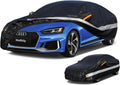 Holthly 10 Schichten Autoabdeckung 100% Wasserdicht Vollgarage Abdeckplane Auto Garage Staubdicht Wasserdicht Autohülle Autoplane Winter & Sommer für Audi A4 A5, BMW 3er Limousine usw. Schwarz C7