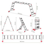 AMHANCIBLE Mehrzweckleiter, Leiter, 3.4M Aluleiter, 4 x 3 Stufen, Trittleiter, Haushaltsleiter, bis 150 kg,12 Stufen, in 6 Positionen, TÜV/GS Zertifiziert, Anti-Rutsch, Stabil und Robust EBAL01RD
