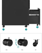 SONGMICS Rollcontainer, unter Schreibtisch, mit 3 Schublade, vormontiert, abschließbarer Büroschrank mit Hängeregistratur, für Akten, Dokumente, Schreibwaren, 52 x 39 x 60 cm, schwarz OFC60BK