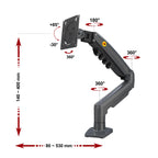 Ergosolid für PC-Monitor, Gelenkarm, ergonomisch, Gasfeder, 17-30 Zoll, VESA 75 mm und 100 mm, drehbar 360 Degree F80-0