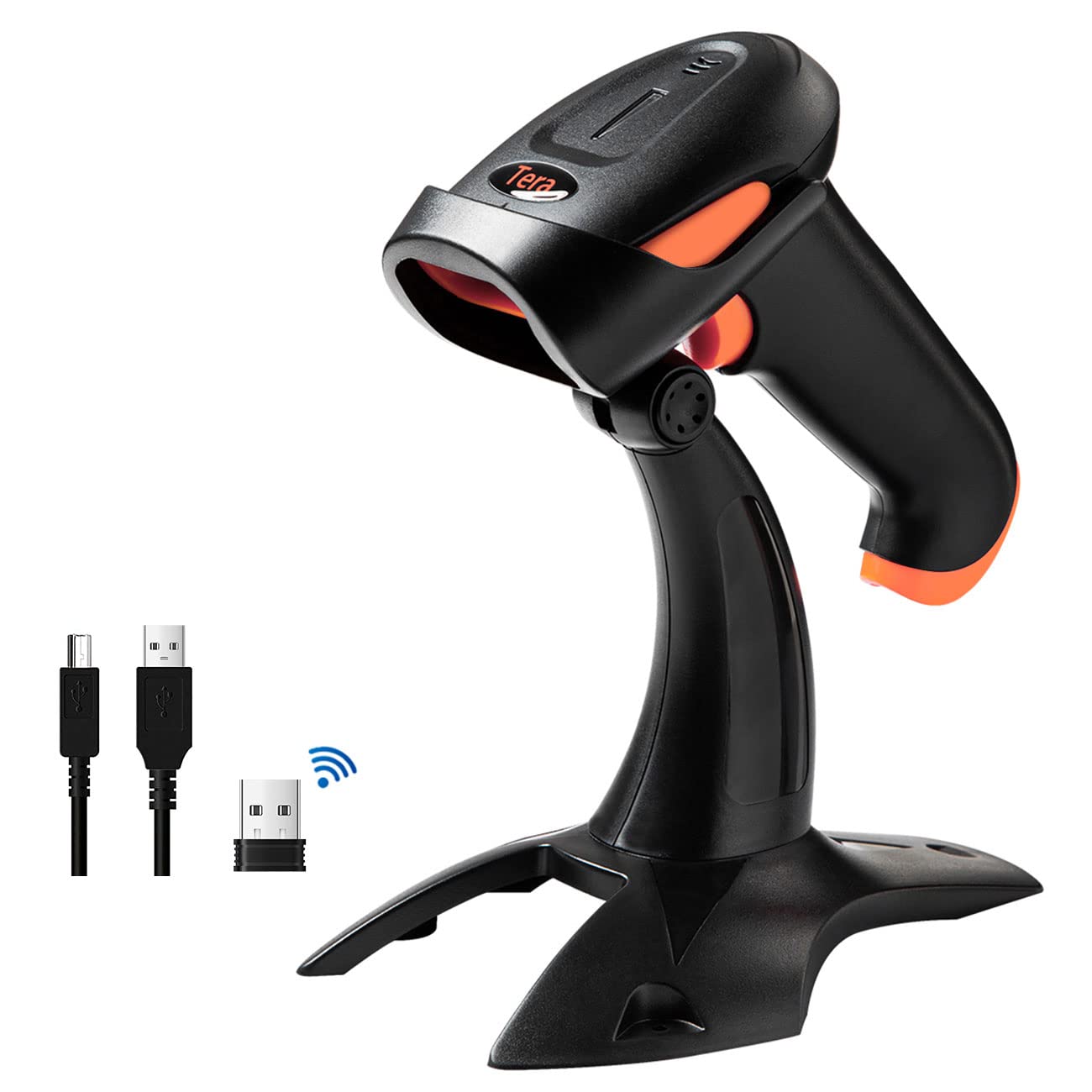 Tera Barcode-Scanner 1D 2D QR 3 in 1 Wireless 2.4 GHz/Bluetooth/USB Wired Barcode-Lesegerät mit Ständer/Halterung, HW0001