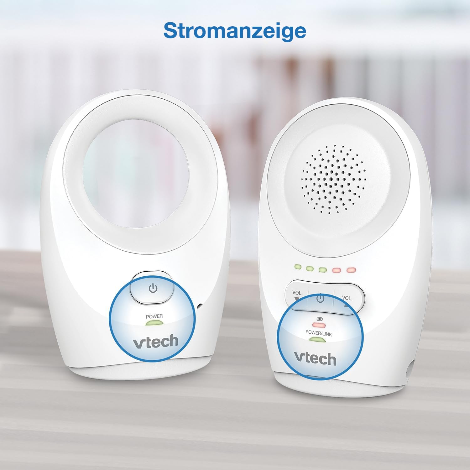 VTech BM1120 Baby-Audioüberwachungsgerät, klare Tonübertragung und Sicherheit, Lange Reichweite, 5-stufige LED-Lautstärkeanzeige, Gürtelclip, wiederaufladbare Batterien