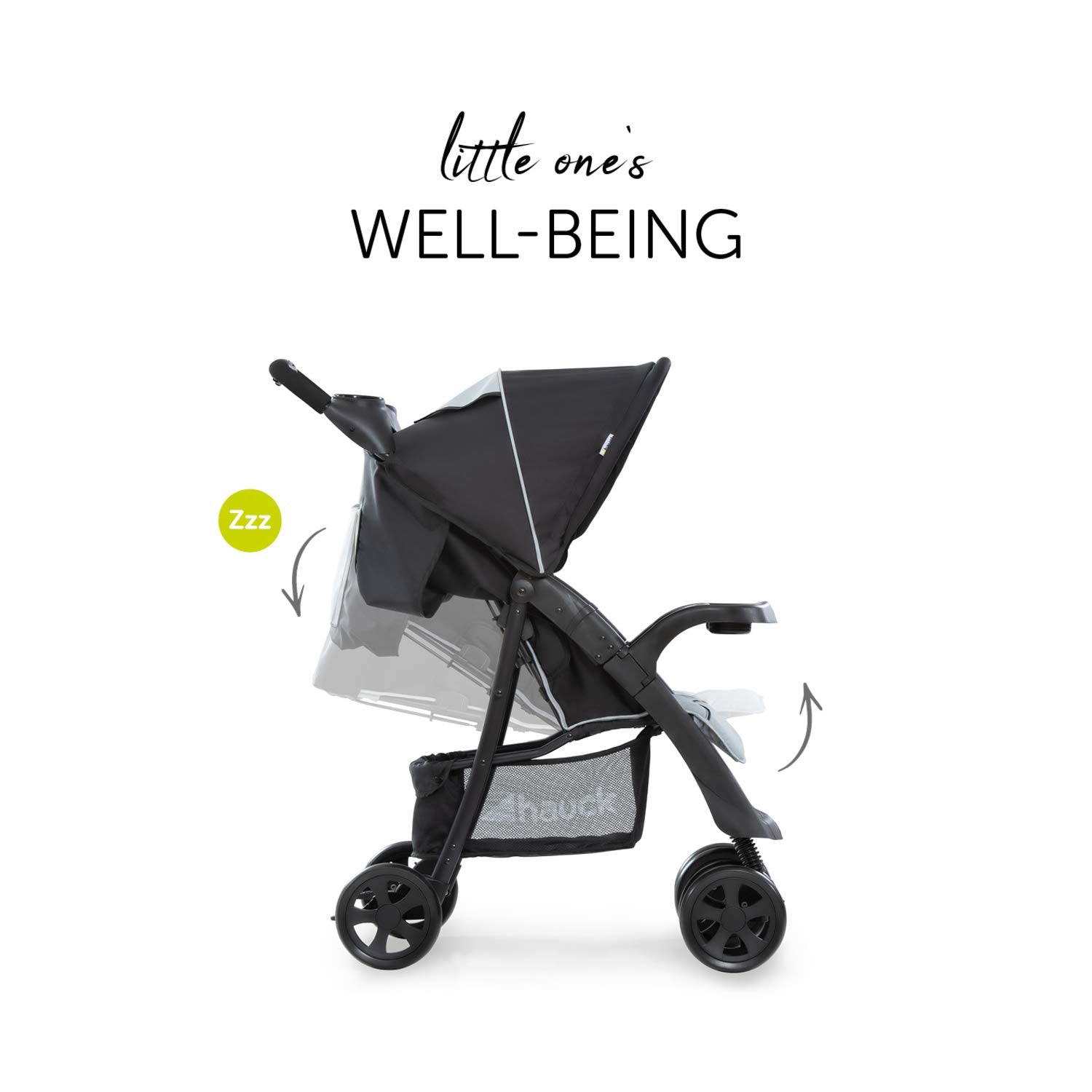 hauck Shopper Neo II, Schwarz Grau - Kinderbuggy mit Liegeposition ab Geburt bis 22 kg, 2x Tablett mit Getränkehalter, Einhändig Klein Zusammenklappbar, Tasche im Verdeck, XL Korb