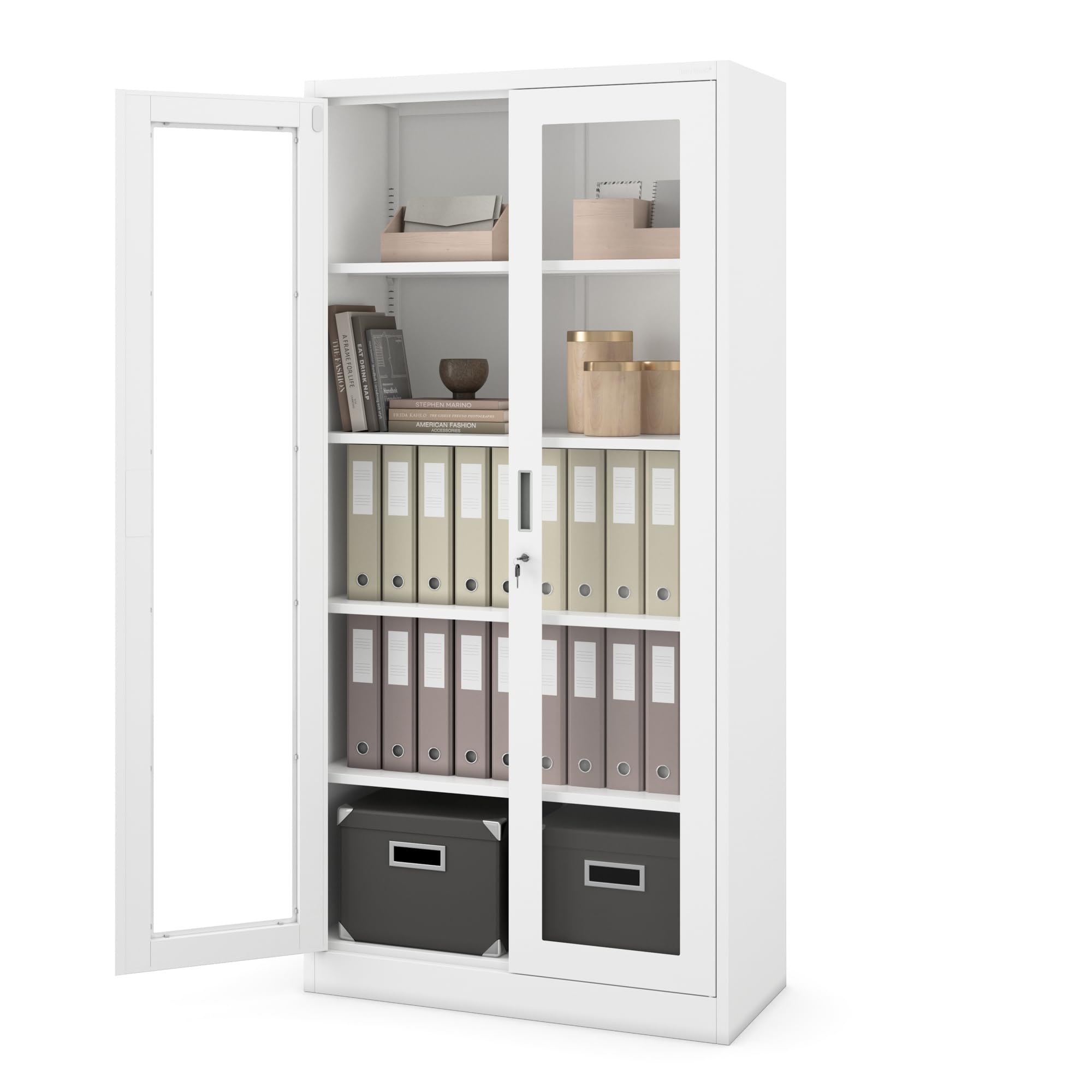 Jan Nowak Aktenschrank C012 Glasvitrine Büroschrank Universalschrank Flügeltürschrank Stahlblech Pulverbeschichtung abschließbar 185 cm x 90 cm x 40 cm (Weiß)