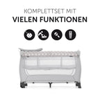 hauck Kinderreisebett Sleep N Play Center mit Neugeboreneneinhang, Wickelauflage, Tragetasche, Rollen, Schlupf, Klein Zusammenklappbar, Baby Reisebett Kleinkind ab Geburt bis 15 kg (Teddy Grey)