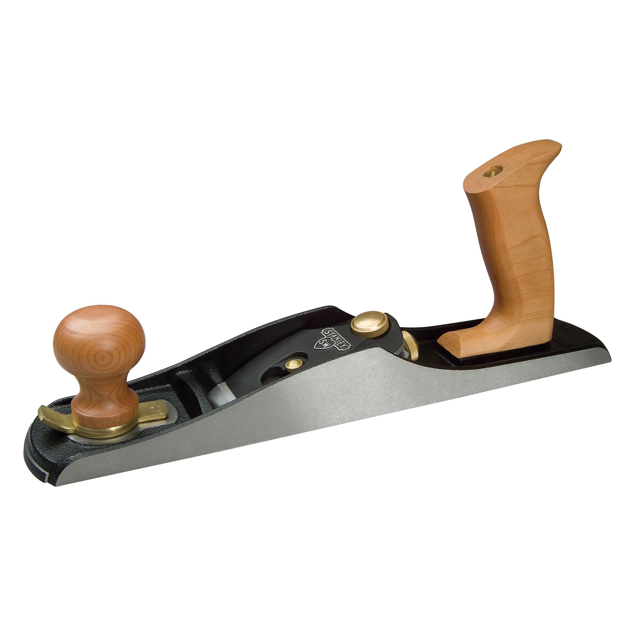 STANLEY Hobel Trockenbauwerkzeug Bankhobel (klassischer Bankhobel, 355 mm Eisenlänge, 50 mm Eisenbreite, Hobelmaul verstellbar, mit Einstellschrauben, FSC-zertifizierter Kirschholz-Griff) - 1-12-137