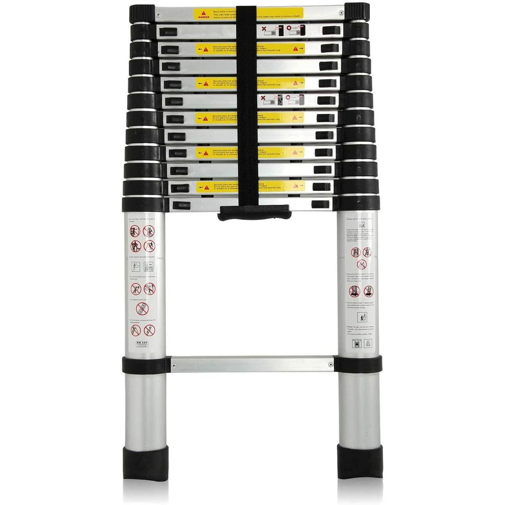 3,8M Teleskopleiter Aluleiter Klappleiter Ausziehleiter Stehleiter Rutschfester, Teleskop-Design, aus hochwertigem Aluminium, Tragbar,Leichte, 150 kg Belastbarkeit