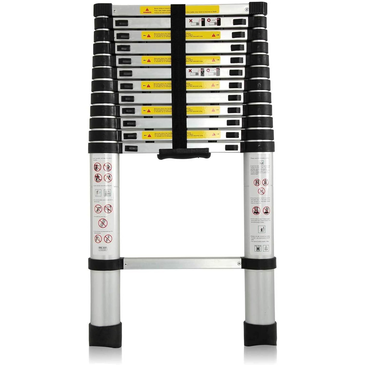 3,8M Teleskopleiter Aluleiter Klappleiter Ausziehleiter Stehleiter Rutschfester, Teleskop-Design, aus hochwertigem Aluminium, Tragbar,Leichte, 150 kg Belastbarkeit