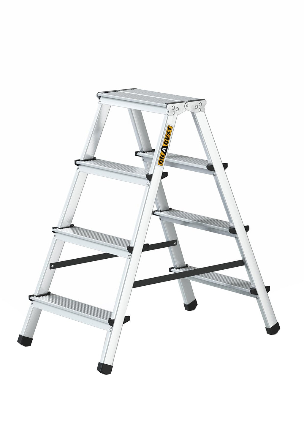 DRABEST Trittleiter Klapptritt Alu Leiter 2 x 4 Stufen Beidseitig Mehrzweckleiter Hausleitern bis 125 kg Belastbar Leiter