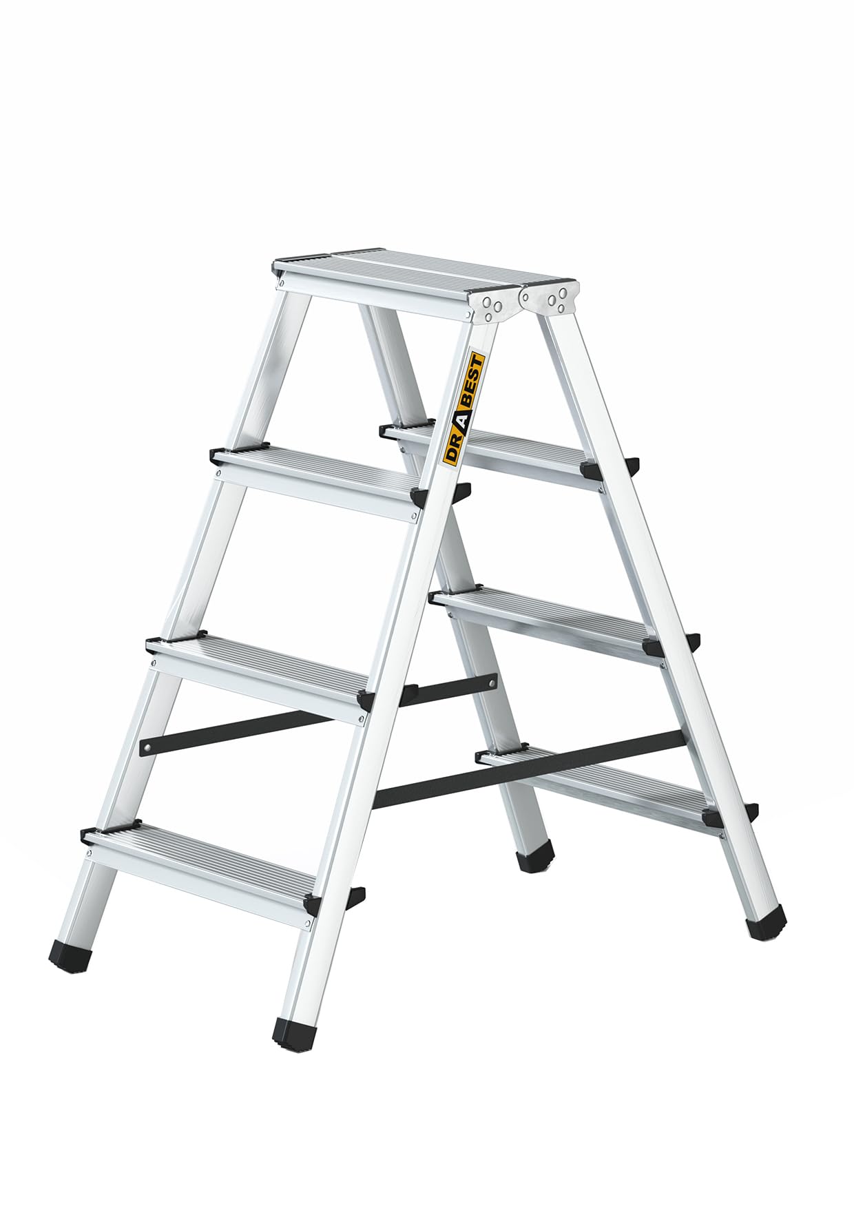 DRABEST Trittleiter Klapptritt Alu Leiter 2 x 4 Stufen Beidseitig Mehrzweckleiter Hausleitern bis 125 kg Belastbar Leiter