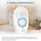 VTech BM1120 Baby-Audioüberwachungsgerät, klare Tonübertragung und Sicherheit, Lange Reichweite, 5-stufige LED-Lautstärkeanzeige, Gürtelclip, wiederaufladbare Batterien