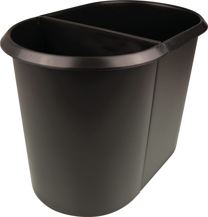 helit H6103795 - Papierkorb „the double“, 20 Liter/9 Liter, oval, schwarz, Mülleimer 2 Fächer