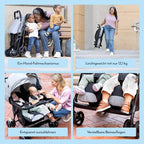 Graco DuoRider™ Doppel-Kinderwagen, Geschwisterwagen, ab Geburt bis ca. 3 Jahre (15 kg), leicht, schnell zusammenklappbar, freistehend, großer Staukorb, inkl. Regenverdeck, grau, Steeple Gray