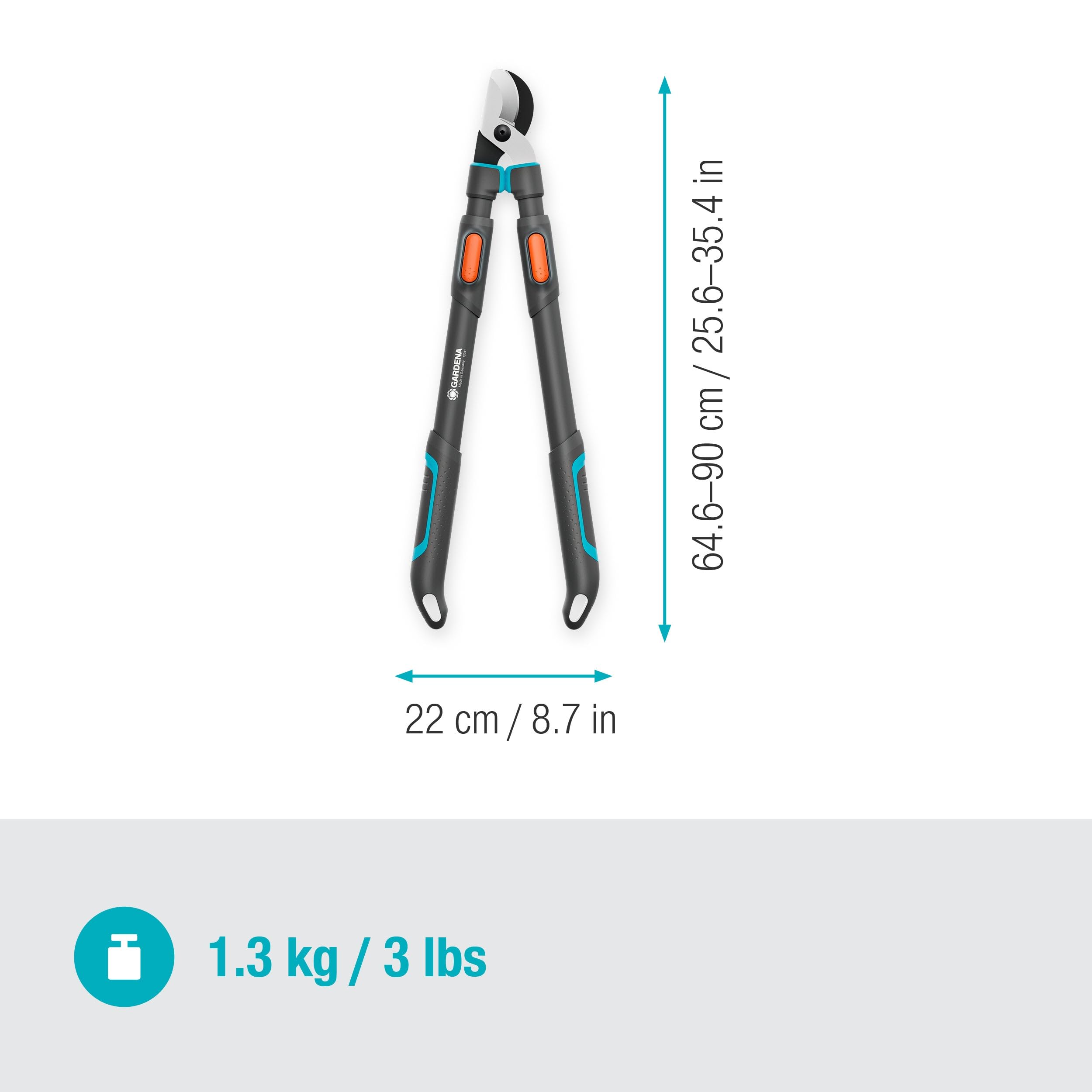 Gardena TeleCut Pro L, Teleskop-Astschere für frisches Holz bis 50 mm, verlängerbar bis 900 mm, präzisionsgeschliffene Klingen, PowerCoating für saubere Schnitte (12041-88)