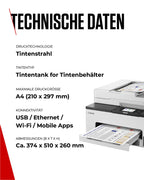 Canon MAXIFY GX2050 Tintenstrahldrucker 4-in-1 Multifunktionsgerät DIN A4 (Drucker, Scanner, Kopierer, Fax, ADF, 600x1200 DPI, WLAN, USB, 15/10 ISO-Seiten/Min., Duplexdruck, 250 Blatt Kassette) weiß