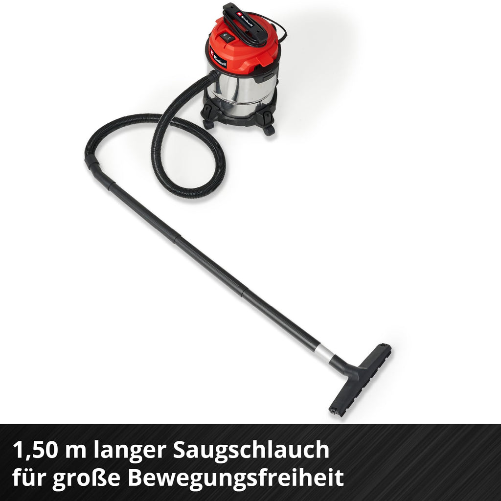 Einhell Nass-Trockensauger TC-VC 1812/1 S (1250 W, 180 mbar, 4 Lenkrollen, 12 L Behälter, inkl. Fugen- & Kombidüse, Schaumstofffilter, Schmutzfangsack & Filterbeutel)