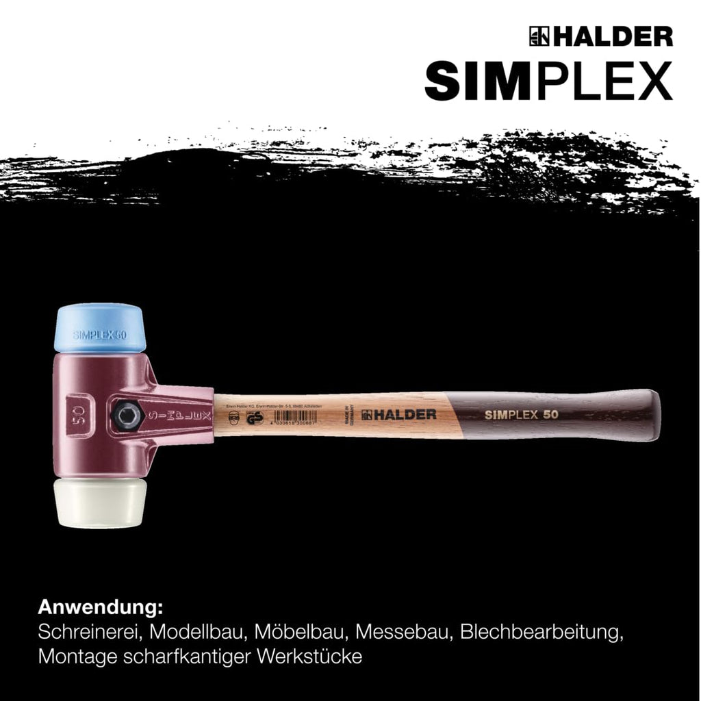SIMPLEX-Schonhammer, TPE-soft/Nylon; mit Tempergussgehäuse und hochwertigem Holzstiel | D=40 mm | 3018.040