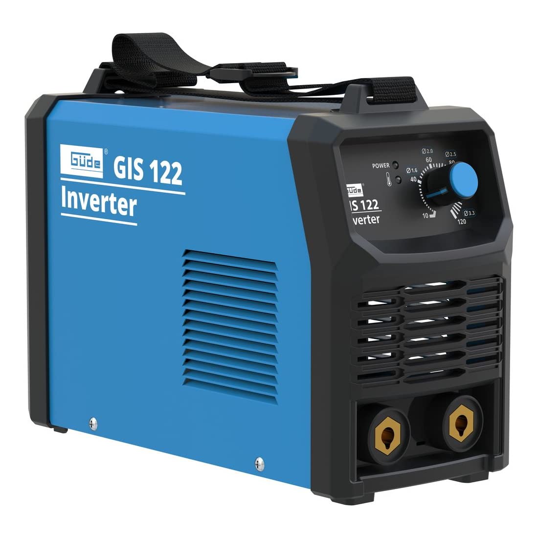 Güde Inverter Schweißgerät GIS 122 (230 V, 16,7 W Leerlaufleistung, 3.6 kVA max. Netzleistung, 10-120 A Regelbereich Schweißstrom, inkl. Elektrodenhalter, Masseklemme, Schlackenhammer & Schweißschild)