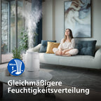 Philips Smart Humidifier - kompakt und dennoch leistungsstark mit himmelhohem Nebel, Aromatherapie, leise mit Schlaffunktion und Nachtlicht, für (Schlaf-) Räume bis zu 38 m² (HU1509/00)