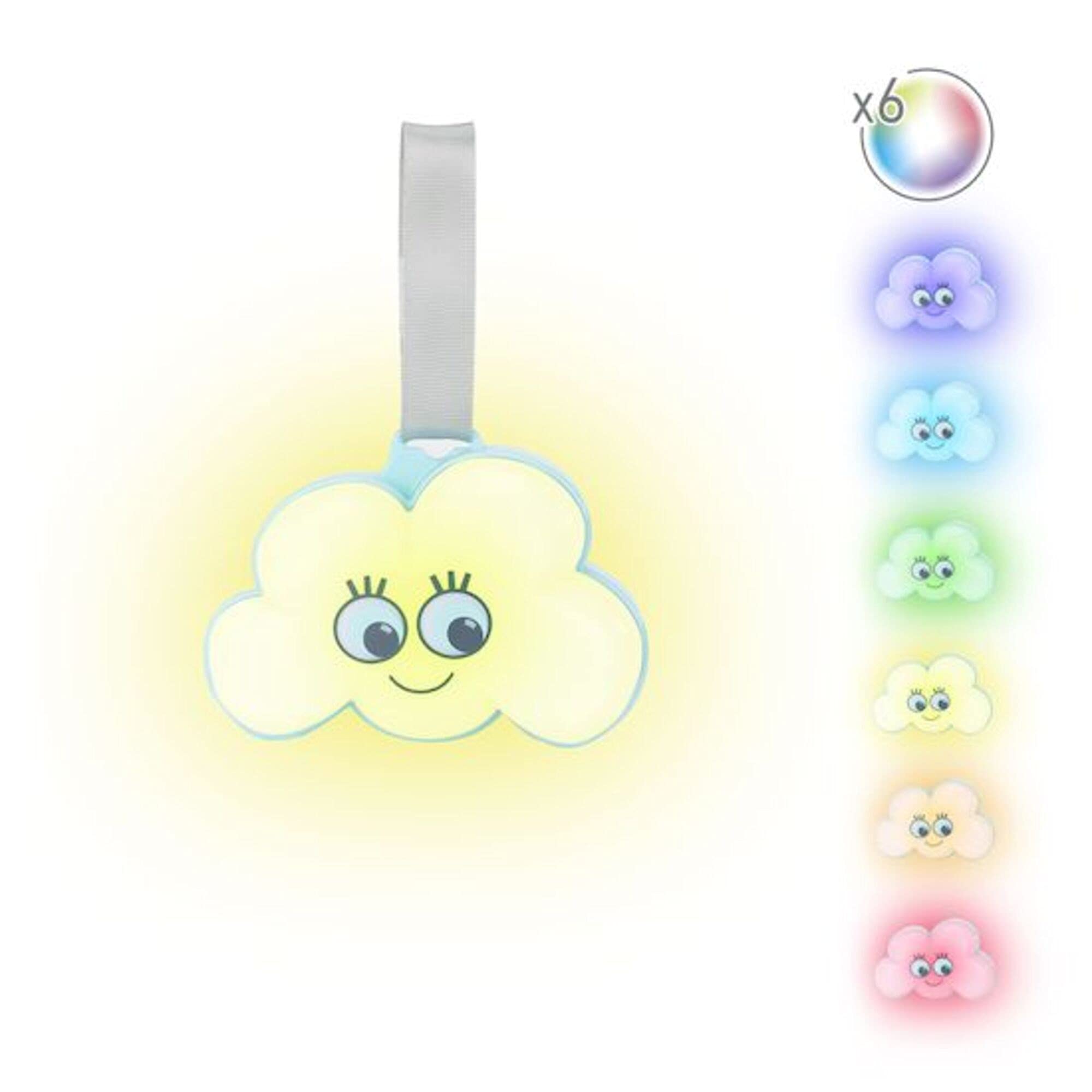 Badabulle Nachtlicht Wolke - Spieluhr mit 15 Melodien, 6 Lichtfarben, Klettverschluss fürs Kinderbett, Mehrfarbig