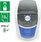 Leitz IQ OptiMax Office P5 Aktenvernichter mit Mikroschnitt, 12-10 Blatt (70-80 g/m²), Rotierender 35 Liter Behälter für 33% mehr Volumen (550 x A4), Extrem leise, 120 Min Dauerbetrieb, Weiß, 83600000