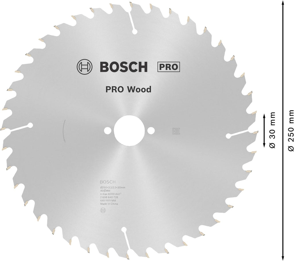 Bosch Professional Kreissägeblatt Optiline Wood (für Holz, 250 x 30 x 3,2 mm, 40 Zähne, Zubehör Kreissäge), 2608640728, Ø 250 mm