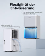 Kresico Luftentfeuchter elektrisch 50L, Entfeuchter elektrisch, Luftentfeuchter Keller für Räume bis zu 320m³/125m², Raumentfeuchter elektrisch mit Ablaufschlauch, Filter, Timer, 10 J. Gar.