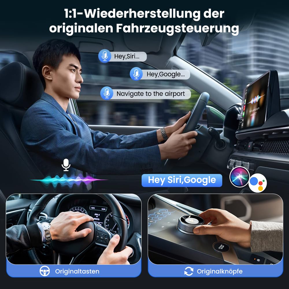 Carlinkit 2025 kabelloser CarPlay & Android Auto Adapter, Upgrade von kabelgebundener auf kabellose Verbindung, Plug & Play mit USB-A/Typ-C, Funktioniert mit iPhone iOS 10+ & Android 11.0+