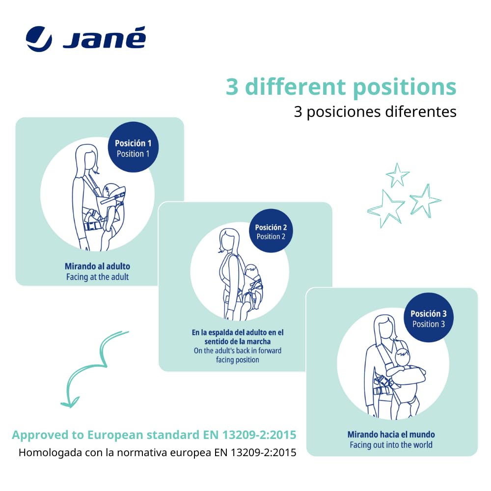 Jané Dual, ergonomische Babytrage, von Geburt bis 15 kg, 3 Positionen, atmungsaktiv und gepolstert,Grün